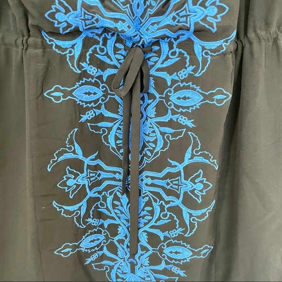 REBECCA TAYLOR Aztec Blue Embroidered Sleeveless Black Dress 100% Silk Size 2 - Picture 8 of 13